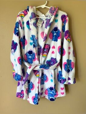 Care Bears Toddler Size 5T Bear Fleece Hooded Bath Night Robe Belted Youth Kids